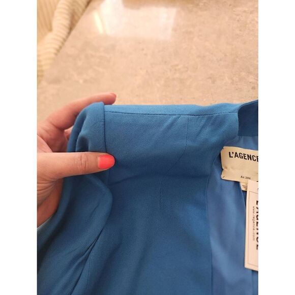 L'AGENCE Elleta collarless blazer Daphne blue size 2 NWT satin crepe - Picture 7 of 11